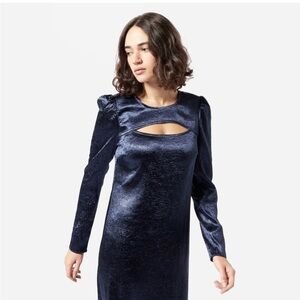 NWT. Baum und Pferdgarten Aneto Cut Out Navy Satin Midi Dress Size 38 / 8 US